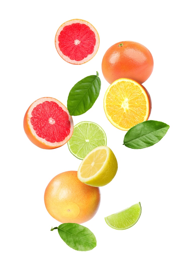 Many different fresh citrus fruits orange grapefruit